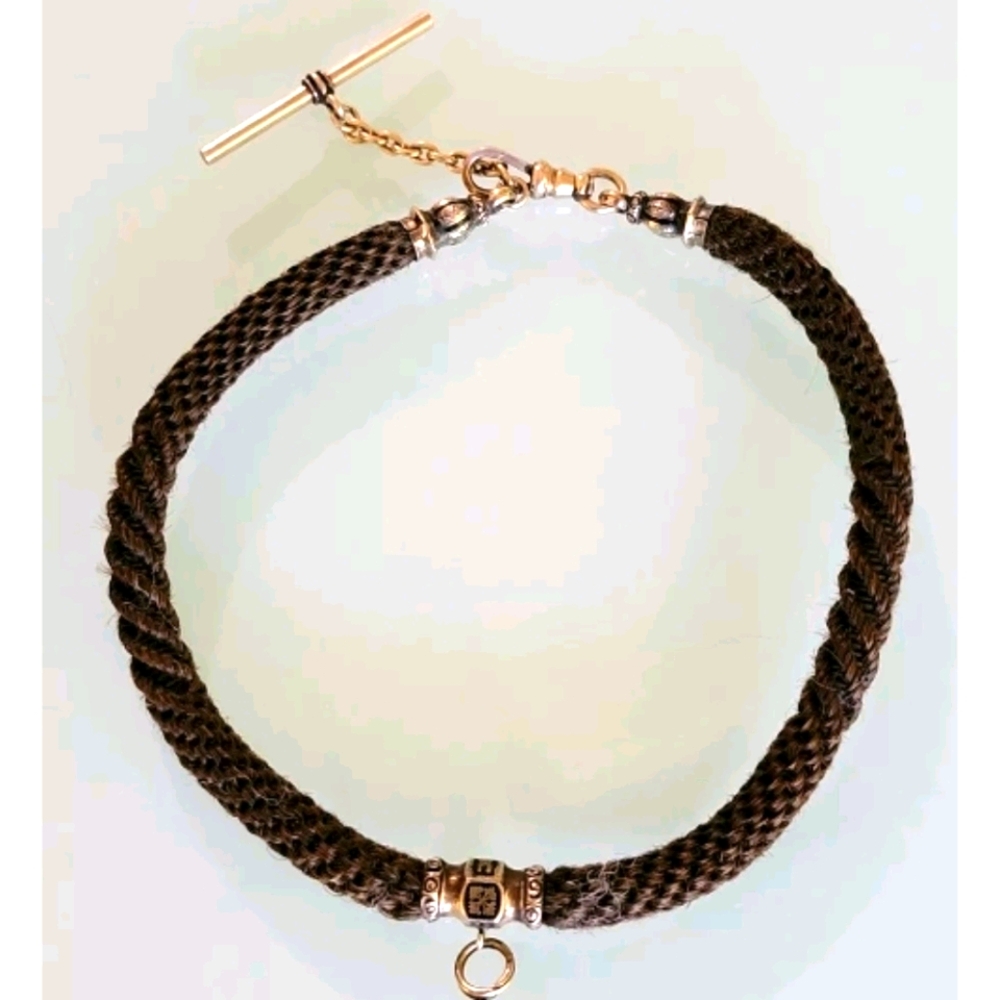 Sold Antique 10k Gold Enamel Mourning Hair Necklace - Picture 1 of 12